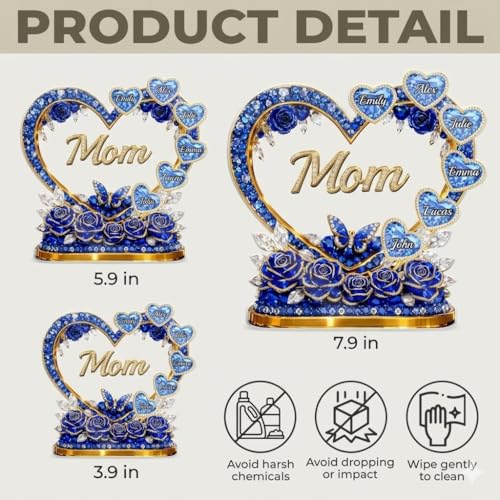 LOVELYPOD Custom Mom Heart With Crystal Roses 2D Acrylic Plaque, Personalized Grandma Plaque with Grandkid Names, Mama Gif...