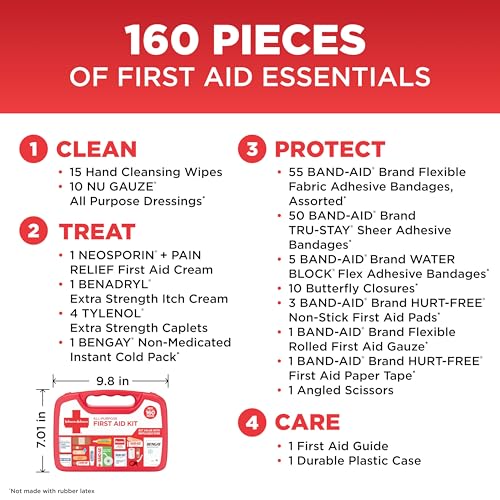All-Purpose Portable Compact First Aid Kit for Minor Cuts, Scrapes, Sprains & Burns, Perfect for Home, Car, Travel, Campin...