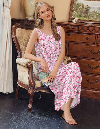 Ekouaer Nightgowns for Women Long Sleeveless Night Gowns Ladies Soft Nightdress Victorian Sleepwear with Pockets S-XXXL
