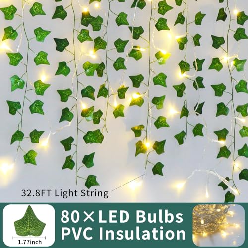 Freyalife Fake Vines for Room Decor(24Pack168Ft),with CE Certified 160 LED String Lights,Artificial Plant Ivy for Aestheti...