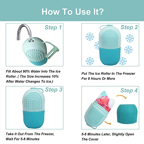 Reusable Cube Silicone Mold Ice Roller With Brush For Face Cold Therapy Facial Massage Roller (Blue)