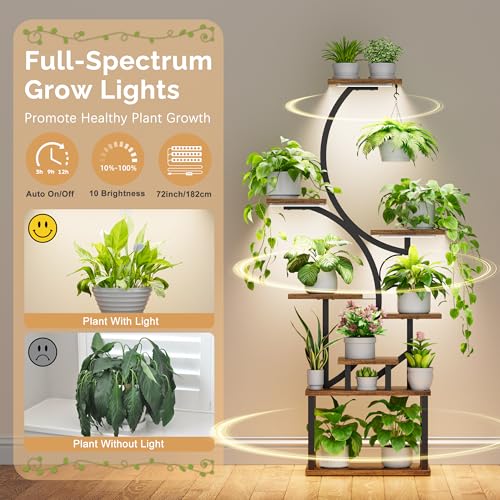 Plant Stand Indoor with Grow Lights - 62" Tall Plant Shelf, Lighted Corner Plant Stands for Indoor Growing, 8 Tiered Large...