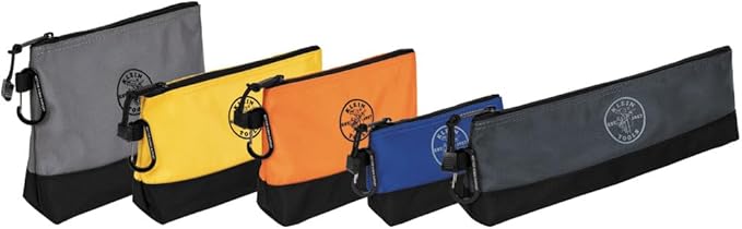 Klein Tools 55569 Stand-Up Zipper Bag Tool Pouch with Carabiners, Reinforced Gusseted Bottoms, Water Resistant 1680d, Mult...