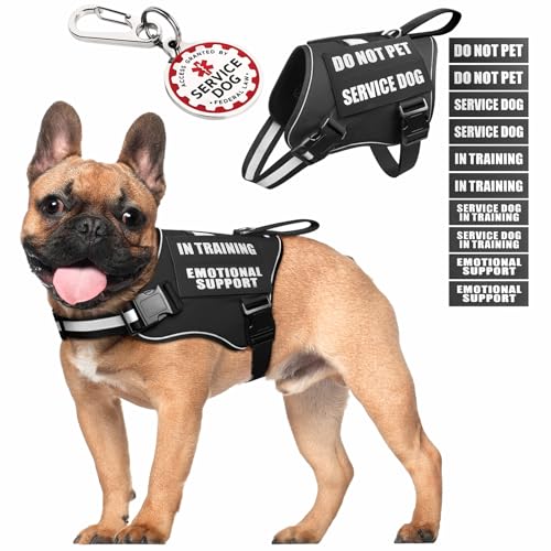 MOOGROU Service Dog Vest Harness+ID Tag+10 Patches,Metal Serivce Dog Tag&Reflective Emotional Support Dog Vest with Handle...