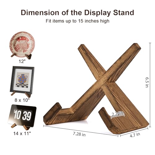 Wooden Plate Stands for Display, Wood Plate Holders for Displaying, Decorative Picture Frame Stand, Easel for Sign, Cookbo...