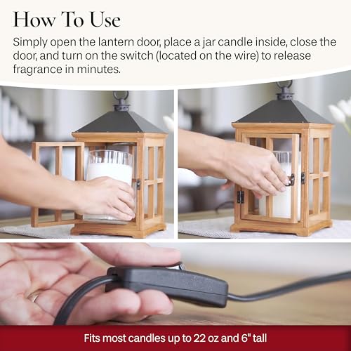 Candle Warmers Etc. White Wooden Farmhouse Candle Warmer Lantern – for Top-Down Warming & Flame-Free Fragrance