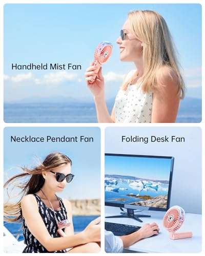 SWEETFULL Portable Misting Fan - 180° Foldable Handheld Personal Fan with Mist Spray, 3 Speeds, 30ml Water Tank, USB Recha...
