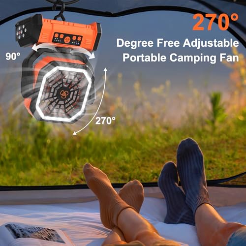 Honesorn Portable Rechargeable Fan 20000mAh, Camping Fan with LED Light & Remote, USB C Cordless Battery Powered, 4 Speeds...