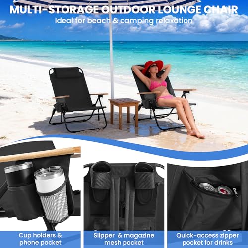 Canpsky 2 Pack Premium 5-Position Reclining Camping Chair - Portable Folding Lightweight Outdoor Chair with Wooden Armrest...