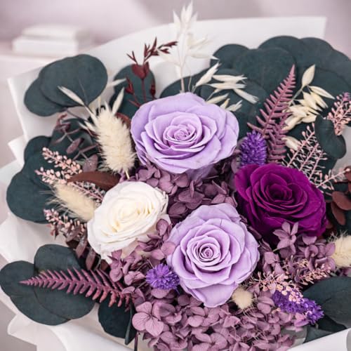 Bonsion Preserved Flowers for Delivery, Purple Rose Bouquet Gift for Women and Mom, Long Lasting Floral Arrangement for Bi...