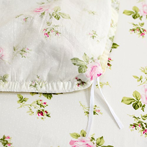 FADFAY Rosette Floral Print Duvet Cover Set Princess Lace Ruffle Bedding Set for Girls 3 Pieces Twin Size