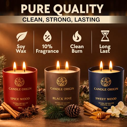 Candle Variety Pack - 3×10 oz Scented Candles Premium Gift Set for Men - Aromatherapy Candles for Him - Natural Soy Wax - ...