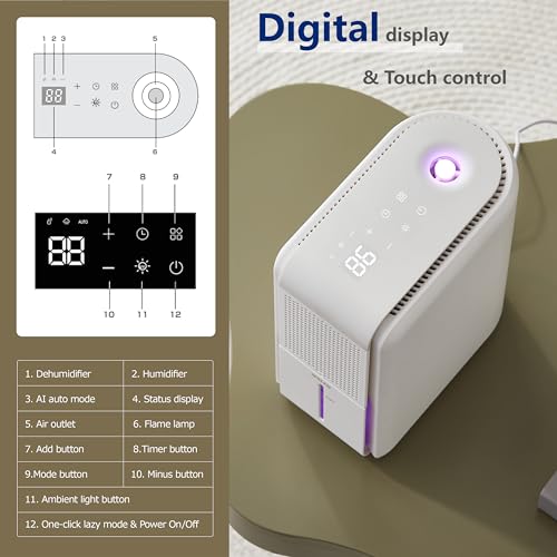 3 in 1 Dehumidifier, Humidifier & Aroma Diffuser with Air Combo One - 39Oz, Small Auto Purifier Humidity Control Quiet 27d...