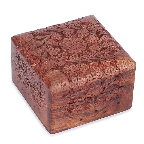 Ajuny Wooden Hand Carved Decorative Keepsake Box Jewelry Armoire Treasure Chest Trinket Holder Storage Travel Organiser Pe...