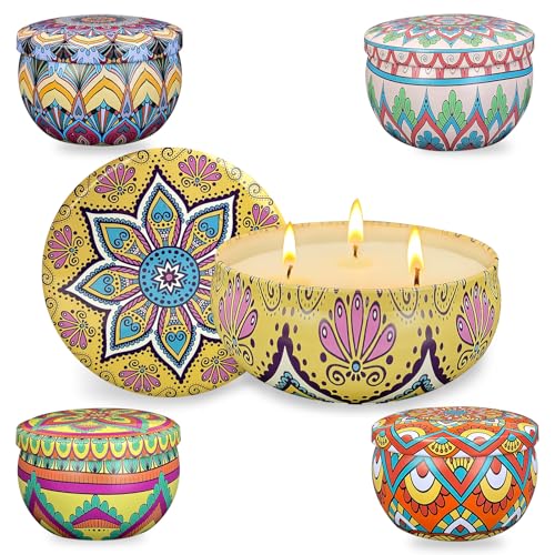 Scented Candle Set, Soy Wax Aromatherapy Candles, Portable Tin Candles with Lids, Christmas Thanksgiving Candle Gift Baske...