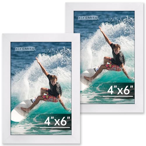FIXSMITH 4x6 Picture Frame Set of 2, Photo Frame 4x6 with HD Plexiglass, White Picture Frames Collage for Tabletop or Wall...
