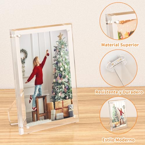 NIUBEE 5x7 Acrylic Picture Frame with Magnets - 2 Pack, Shatter-Resistant Floating Photo Frame for Tabletop, Modern Desk D...
