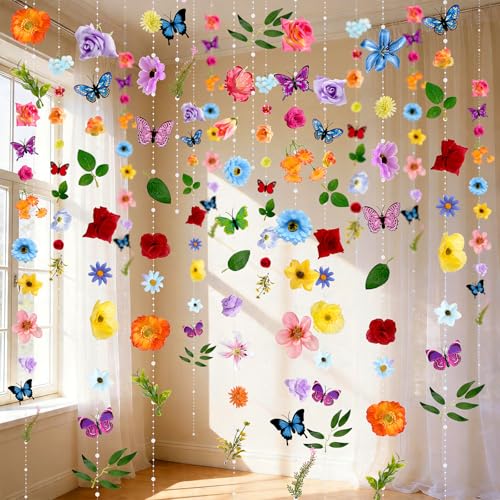 5pcs 36 ft Flower Garland Artificial Hanging Wildflower Garland Fake Silk Flower Vines Floral Garlands with Butterfly for ...