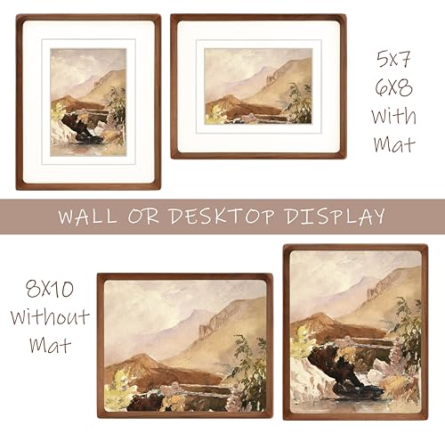 Gdfmsc 8x10 Picture Frame with Mat for 5x7/6x8, Natural Walnut Wood Handcrafted Rounded Corner with Real Glass, Vertical o...