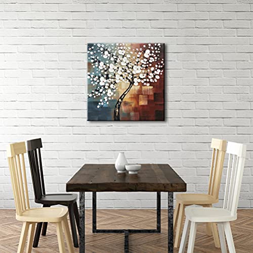 Wieco Art Morning Glory Modern Abstract White Flowers Oil Paintings on Canvas Wall Art 100% Hand Painted Floral Artwork fo...