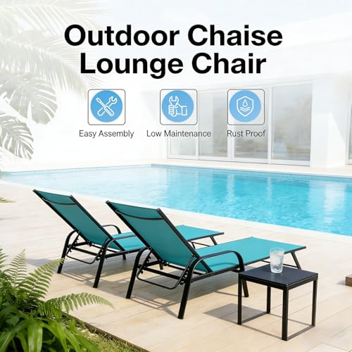 Simple Dexlue Aluminum Chaise Lounge Chair with Armrests, Foldable Outdoor Lounge Chair with 5 Position Adjustable Backres...
