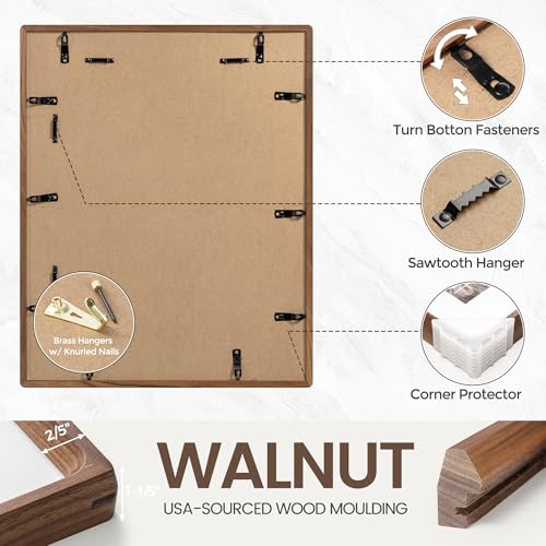 11x14 Picture Frame, USA-Sourced Natural Walnut Wood Photo Frame with Tempered Glass, Handcrafted Rounded Corner 11 x 14 W...