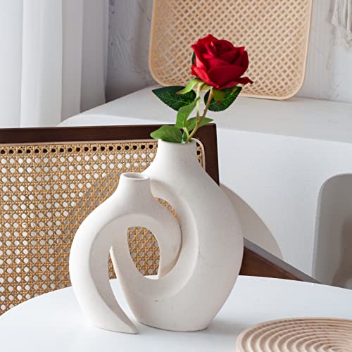 Levvohd Hollow Ceramic Vase Set of 2, Modern Nordic Minimalist Book Style Boho Aesthetic Vases for Home Decor Living Room ...