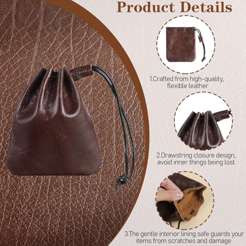 TIESOME 1 Pcs Leather Pouches, Drawstring Cowhide Bag, Small Waterproof Vintage Leather Pouch for Earphone Jewelry(Light B...