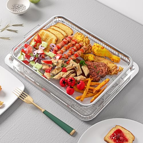 Air Fryer Basket for Oven, OPENICE 15.3" x 11.0" Large Air Fryer Tray and Pan with 30PCS Parchment Papers, Stainless Steel...