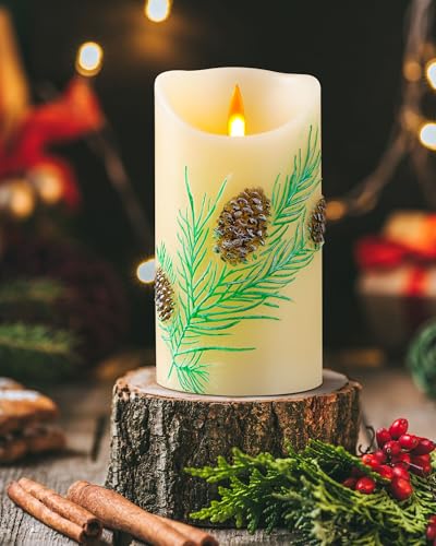 QQFCTOO Embossed Pinecone Flameless LED Candle-Realistic Flickering Flame-Battery-Operated Candle with Remote Timer-Real W...
