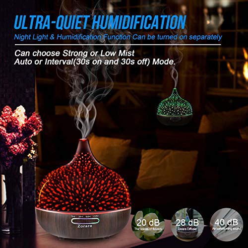 Essential Oil Diffuser 550ml Cool Mist Humidifier 3D Glass Ultrasonic Aromatherapy Humidifier with 7 Color Changing Led Li...