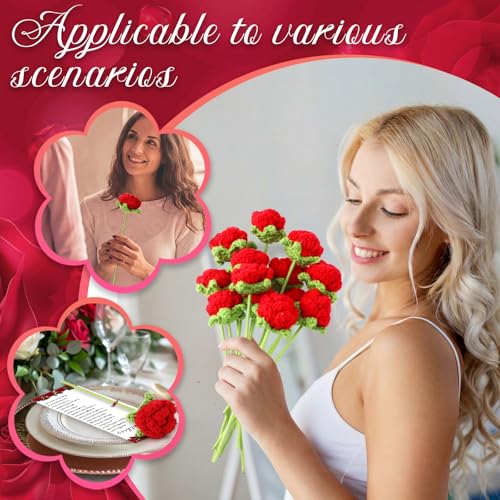 Sayglossy 30 Sets Mother's Day Crochet Rose Bulk Gifts Knitted Roses Crochet Flowers with Mother's Day Card for Church Mom...