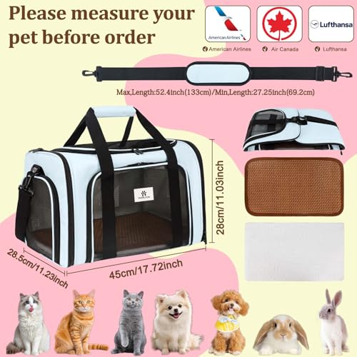DSDCDJ Cat Carrier - Cat Carrier Soft with Plush Pad & Cooling Mat, Easy-Load 4-Side Zipper & 3-Side Mesh Ventilation, Pet...