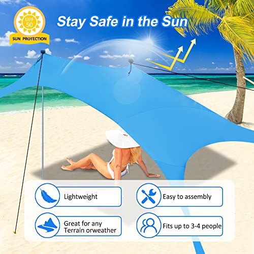 Beach Canopy Tent Sun Shade with UPF 50+ UV Protection, Beach Tent Sun Shelter with Sandbags, Poles and Ground Pegs and An...