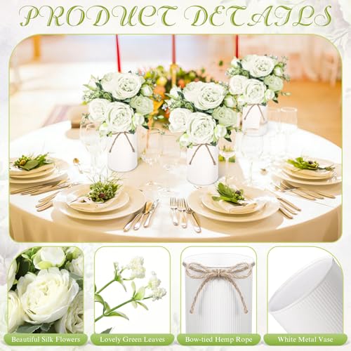 Domensi 6 Sets Wedding Floral Centerpiece for Table Decor, Artificial Peonies Silk Flowers Bouquet with Flower Foam and Me...