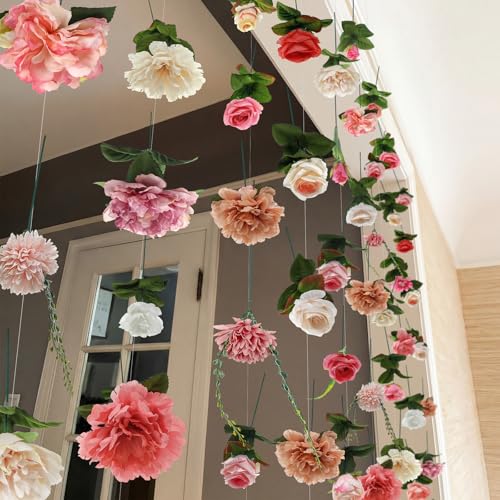 XunYee 6 Pcs 35.4 ft Flower Garlands Artificial Wildflower Vines Floral Hanging Backdrop Fake Flower Garlands Faux Silk Wi...