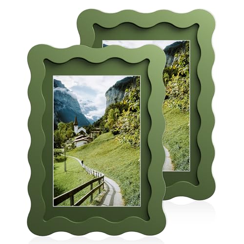 Chrspk 4x6 Wavy Picture Frame With Mat For 3.5x5, Wavy Edge Wooden Picture Frame with Real Glass - Wall Mount and Tabletop...