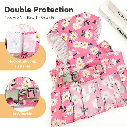 BAEJMJK Dog Dress Bowknot Harness Leash Set for Small Dogs Cats Daisy Floral Girl Dog Dresses Cute Puppy Princess Clothes ...