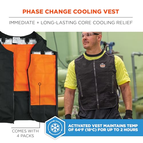 Ergodyne Cooling Vest with 4 Ice Packs, Lightweight, Quick Recharge Cooling, Chill Its 6260, L/XL