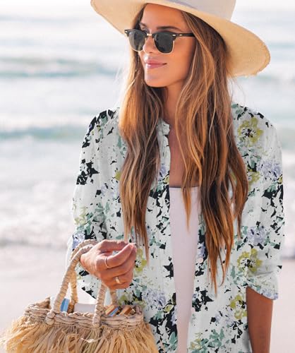 Zoye Chen Women’s Bikini Swimsuit Cover Up Button Down V Neck Shirts Long Sleeve Blouse Beachwear Bathing Suit