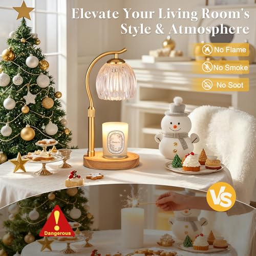 Candle Warmer Lamp with Timer & Dimmer, Adjustable Height Flower Wax Melt Warmer, Cozy Home Decor, House Warming Gifts,Vin...