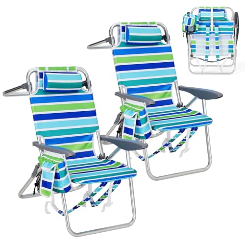 GarveeLife High Backpack Beach Chair for Adults 2 Pack, Lightweight Portable Lay Flat Folding Beach Chair with 5 Position...
