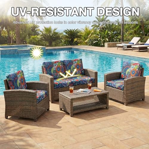 hyha 8Pcs Patio Cushion Covers, Stretch Outdoor Couch Cushion Covers Replacement, Washable Outdoor Chair/Sofa Slipcovers f...