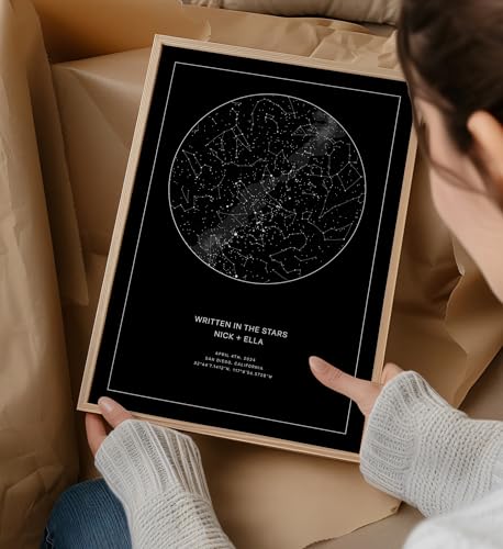 CELESTORY Custom Star Map Framed Canvas Night Sky Print Constellation Map Star Chart Gift Wall Art Poster Personalized Sta...