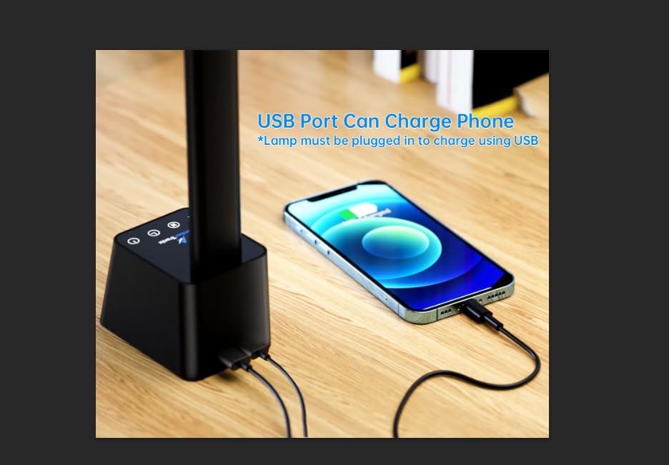 Ambertronix Minimalist LED Desk Lamp, 5 Lighting Modes, USB Charging Port, Aluminum Arms, Portable, Dimmable, Touch Contro...