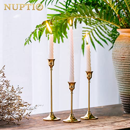 Candlestick Holders Taper Candle Holders, Set of 3 Candle Stick Holders Set, Brass Gold Candlestick Holder Set, Vintage Mo...