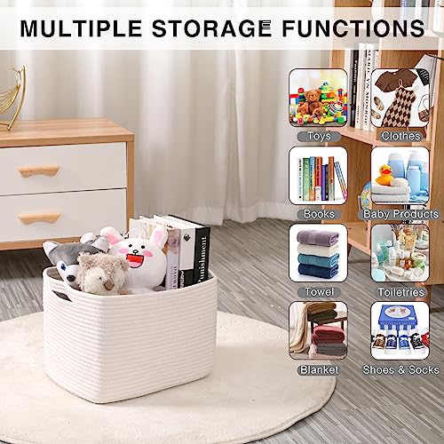 ICERZCZ Storage Baskets for Organizing Shelves, Woven Cotton Rope Bins for Baby Nursery Organization, Book Toy Towel Organ...
