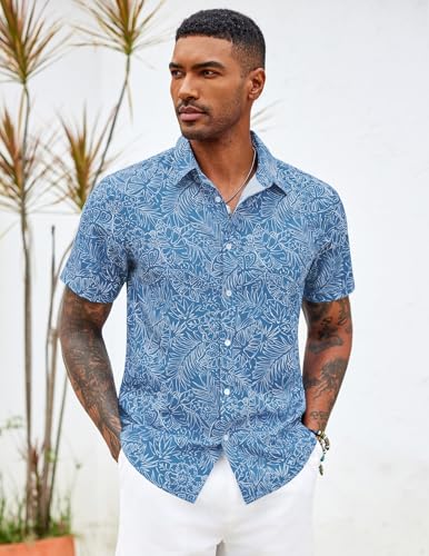 COOFANDY Mens Hawaiian Shirts Short Sleeve Button Down Aloha Shirt Casual Beach Clothes