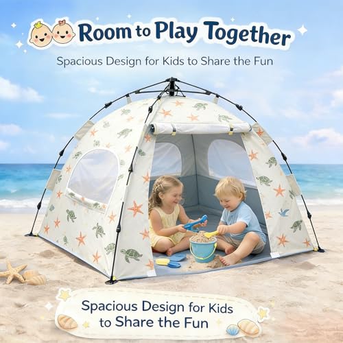 Baby Beach Tent Pop Up Sun Shelter with UPF 50+ UV Protection, Silver-Coated Interior, Breathable Mesh Ventilation, Easy S...