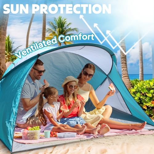Chihee Pop-Up Beach Tent for 1-2 Person UV Protection Silver Coated Fabric Portable Sun Shelter,Crossed Fiberglass Poles W...